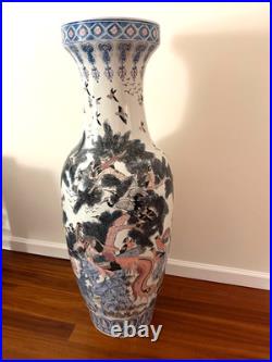 Vintage 42 Chinese Porcelain Floor Vase Peacock Bird & Flower Motif NJ Pickup