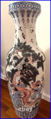 Vintage 42 Chinese Porcelain Floor Vase Peacock Bird & Flower Motif NJ Pickup