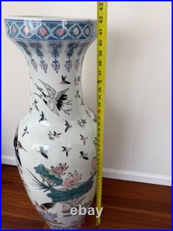 Vintage 42 Chinese Porcelain Floor Vase Peacock Bird & Flower Motif NJ Pickup