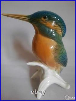 Vintage 50s Statue Porcelain Figurine Germany Kingfisher Animal Signed Hand Pain