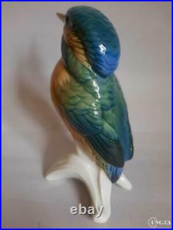 Vintage 50s Statue Porcelain Figurine Germany Kingfisher Animal Signed Hand Pain