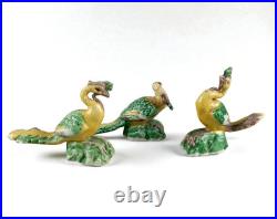 Vintage Antique Chinese Export Sancai Glazed Porcelain Phoenix Bird Set of 3