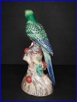 Vintage Antique Chinese Parrot Porcelain figure on tree trunk