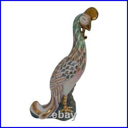 Vintage Asian Ceramic Phoenix Bird Statue 17 Hand Painted Pastel Gold Accents