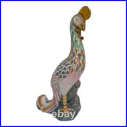 Vintage Asian Ceramic Phoenix Bird Statue 17 Hand Painted Pastel Gold Accents