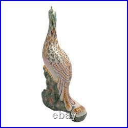 Vintage Asian Ceramic Phoenix Bird Statue 17 Hand Painted Pastel Gold Accents