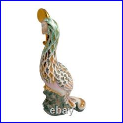 Vintage Asian Ceramic Phoenix Bird Statue 17 Hand Painted Pastel Gold Accents