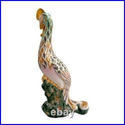 Vintage Asian Ceramic Phoenix Bird Statue 17 Hand Painted Pastel Gold Accents