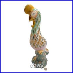 Vintage Asian Ceramic Phoenix Bird Statue 17 Hand Painted Pastel Gold Accents
