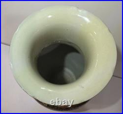 Vintage Asian Satsuma Porcelain Temple Floral Bird 24 Tall Vase 12 Pounds