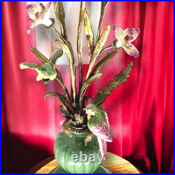 Vintage BRONZE PORCELAIN CANDLE HOLDER Birds Flowers Decor Art Home Gift Rare