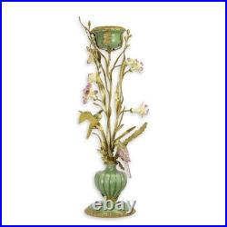 Vintage BRONZE PORCELAIN CANDLE HOLDER Birds Flowers Decor Art Home Gift Rare