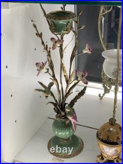 Vintage BRONZE PORCELAIN CANDLE HOLDER Birds Flowers Decor Art Home Gift Rare