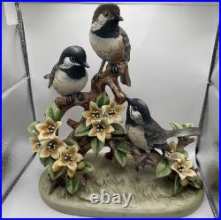 Vintage Black Cap Chickadee Porcelain Bird Figurine Andrea by Sadek 3 Birds
