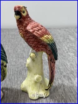 Vintage Chelsea House Hand Painted Parrot Bird 8 Figurines Set 2 Made in Italy