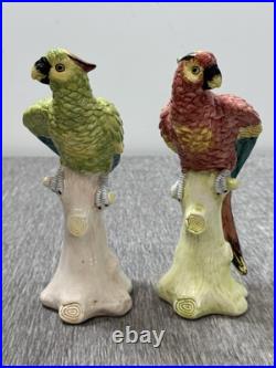Vintage Chelsea House Hand Painted Parrot Bird 8 Figurines Set 2 Made in Italy