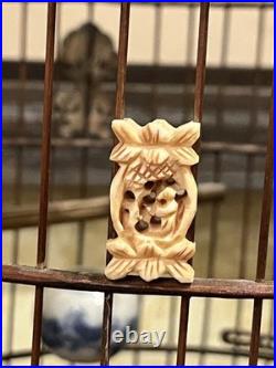 Vintage Chinese Bamboo Song Bird Bird Cage with 6 Porcelain Feed Bowls