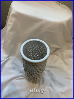 Vintage Chinese Blanc de Chine floral/bird motif hand-painted reticulated vase