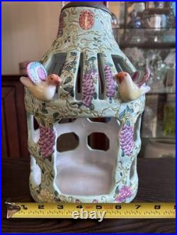 Vintage Chinese Dayazhai Style Porcelain Birdcage Lantern Wisteria 3D Birds