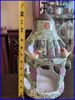Vintage Chinese Dayazhai Style Porcelain Birdcage Lantern Wisteria 3D Birds
