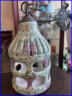 Vintage Chinese Dayazhai Style Porcelain Birdcage Lantern Wisteria 3D Birds
