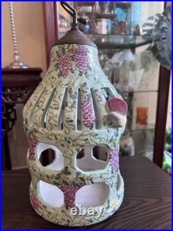 Vintage Chinese Dayazhai Style Porcelain Birdcage Lantern Wisteria 3D Birds