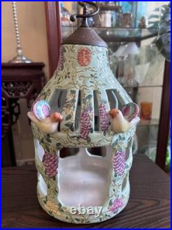Vintage Chinese Dayazhai Style Porcelain Birdcage Lantern Wisteria 3D Birds
