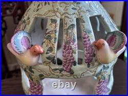 Vintage Chinese Dayazhai Style Porcelain Birdcage Lantern Wisteria 3D Birds