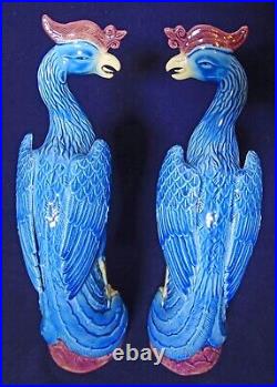 Vintage Chinese Export Pair Blue Porcelain Phoenix 12 Small Repair