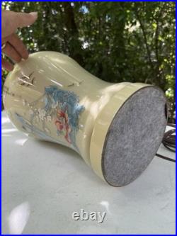 Vintage Chinese Export Porcelain Bird & Flower Table Lamp Moriage Calligraphy