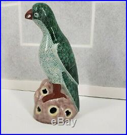 Vintage Chinese Export Porcelain Parrot Statue Figurine Famille Verte Ceramic