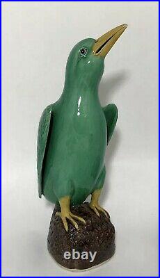 Vintage Chinese Export Turquoise Glazed Porcelain Bird with wood Base