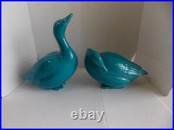 Vintage Chinese Export Turquoise Porcelain Ducks 15 and 11.5 5lbs + each exce
