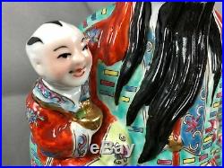 Vintage Chinese Famille Rose Porcelain Bird Robe Man with Child Figure 15