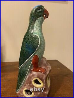 Vintage Chinese Famille Verte Colors Pottery Porcelain Parrot