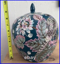 Vintage Chinese Hand-Painted Ginger Jar. Bird & Floral Ceramic Lidded Pot 10H