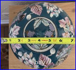 Vintage Chinese Hand-Painted Ginger Jar. Bird & Floral Ceramic Lidded Pot 10H