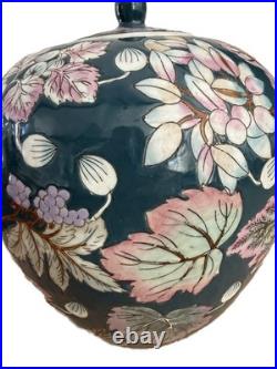 Vintage Chinese Hand-Painted Ginger Jar. Bird & Floral Ceramic Lidded Pot 10H