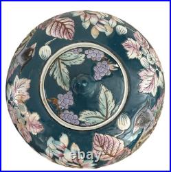 Vintage Chinese Hand-Painted Ginger Jar. Bird & Floral Ceramic Lidded Pot 10H