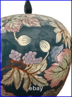 Vintage Chinese Hand-Painted Ginger Jar. Bird & Floral Ceramic Lidded Pot 10H
