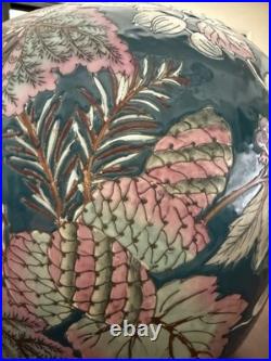 Vintage Chinese Hand-Painted Ginger Jar. Bird & Floral Ceramic Lidded Pot 10H