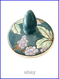 Vintage Chinese Hand-Painted Ginger Jar. Bird & Floral Ceramic Lidded Pot 10H