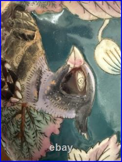 Vintage Chinese Hand-Painted Ginger Jar. Bird & Floral Ceramic Lidded Pot 10H