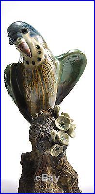 Vintage Chinese LOVE PARROTS Couple Shiwan Clay Statue Porcelain Bird Handmade