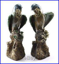 Vintage Chinese PARROTS Shiwan Clay Statue LOVE Porcelain Bird Handmade