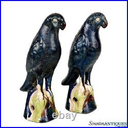 Vintage Chinese Porcelain Blue Parrot Bird Figural Sculpture A Pair