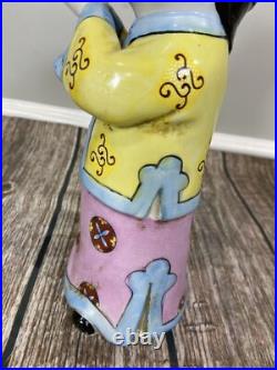 Vintage Chinese Porcelain Figurine Boy in Hat Holding A Bird 10.5 Tall