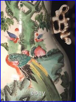 Vintage Chinese Porcelain Hand Painted Bird & Flowers Large Vase With Poem