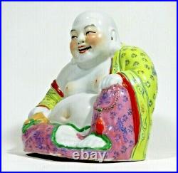 Vintage Chinese Porcelain Laughing Buddha Statue Figure Signed