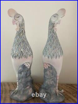 Vintage Chinese Porcelain Peacock Statues Bird Famille Rose Figurines Set of 2